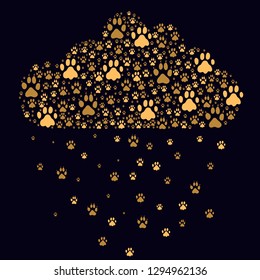 The composition of cat and dog tracks in various sizes.
Abstract air vector illustration.
Icons of cat and dog tracks are formed into a cloud figure. Imitation of rain.