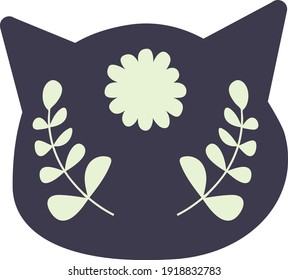 Composición con silueta de cabeza de gato y adornos florales. Perfecto para el diseño de ropa, boda y guardería