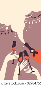 Composition with Champagne glasses and hands. 
