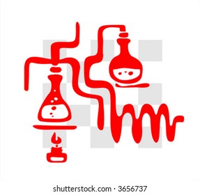 Composition from the chemical equipment on a white background with grey squares.