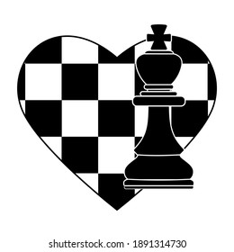 Composition Chess piece king on a chessboard background, color black on a white background, vector illustration, icon, logo, sublimation, print, design, decoration