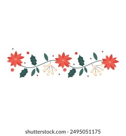 Composition of a Christmas branch with a Christmas flower.