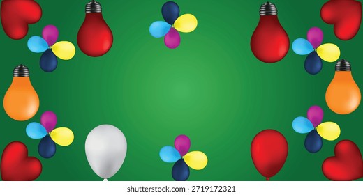 Composición de decoraciones navideñas en escritorio verde con espacio de copia en el medio para texto de saludo. Navidades tarjeta de felicitación.