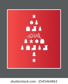 COMPOSITION WITH CHRISTMAS PINE TREE ICONS AND MERRY CHRISTMAS TEXT