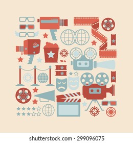 Composition with cinema symbols in a shape square.