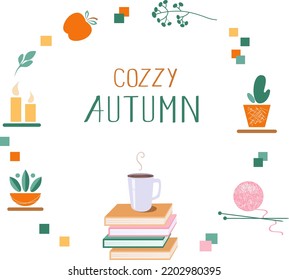 Composition in a circle for a cozy autumn. Vector illustration