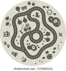 Composition in a circle. Road for toy cars