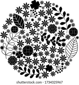 Komposition in einem Kreis mit sommerlichen Wildblumen
