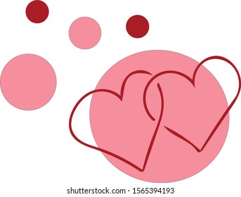 composition with circles and hand drawn hearts in pink and red. Ready-made template for cards, invitations,