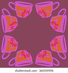 Composition of  circular pattern, doodles, caps, hole, floral motifs. Hand drawn.