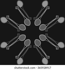 Composition of  circular pattern, doodles, teaspoons, hole, spots. Hand drawn.