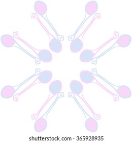 Composition of  circular pattern, doodles, teaspoons, hole, spots. Hand drawn.