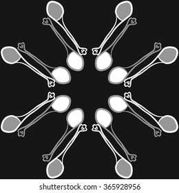 Composition of  circular pattern, doodles, teaspoons, hole, spots. Hand drawn.