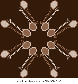 Composition of  circular pattern, doodles, teaspoons, hole, spots. Hand drawn.