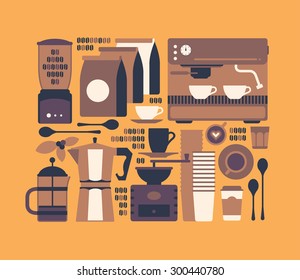 Composition with coffee silhouettes in a shape of coffee rectangular.