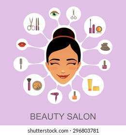 The composition of colored flat icons Beauty. beauty salon
