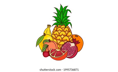 Composition from colored fruits. Set of vector objects on a white background.