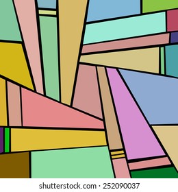 Composition of colored shapes, quadrangles  on a black  background.