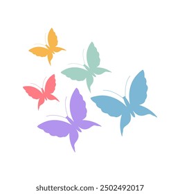 Composition of colorful butterflies on isolated white background. Vector illustration in flat style. 