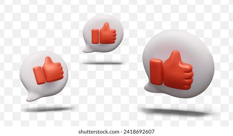 Composition with colorful round bubbles with red hand with like reactions in different positions
