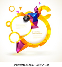 Composition of colorful round frame and geometric design elements.