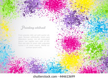 Composition of colorful splatters surrounding a text to the right