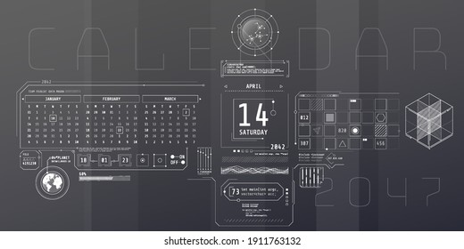 Composition of computer HUD interface with Calendar.