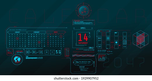 Composition of computer HUD interface with Calendar.