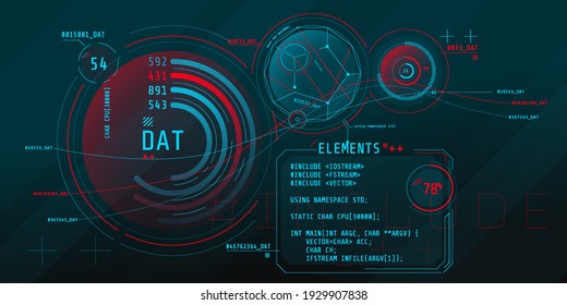 Composition of computer HUD interface with Coding.