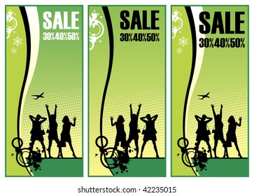 Composition consisting of three illustrations. On them silhouettes of women are represented. Over them inscription SALE is located.