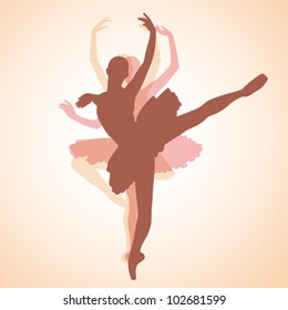 composition from the contours of dancing ballet-dancer on a beige background