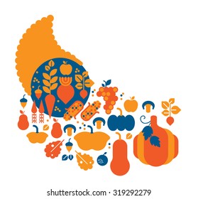 Composition with Cornucopia and vegetable silhouettes. 