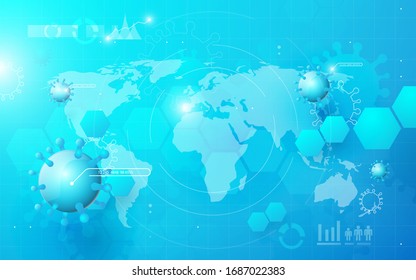 Zusammensetzung des Coronavirus. Covid-19 Coronavirus Konzept. Abstrakte Technologie, digitale High-Tech-Hexagons Konzept Hintergrund. Platz für Ihren Text