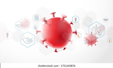 Composition of Coronavirus. Covid-19 Coronavirus Concept. Coronavirus Protection Related Icons. Abstract Technology Digital Hi Tech Concept Background