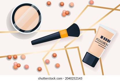 Composition of cosmetic palette vector illustration on beige background