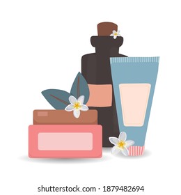 Composition of cosmetic products. Cosmetics. Vector illustration.