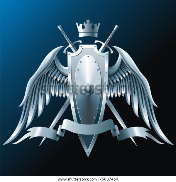 Composition Crown Swords Wings Badge Ribbon Stock Vector (Royalty Free ...