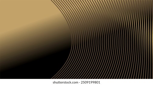Una composición de líneas curvas con colores marrones y dorados y un fondo negro con gradaciones doradas y marrones como inspiración para el fondo del diseño de comunicación visual