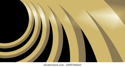 a composition of curved lines and planes in gold and brown isolated on a black background, as visual design inspiration