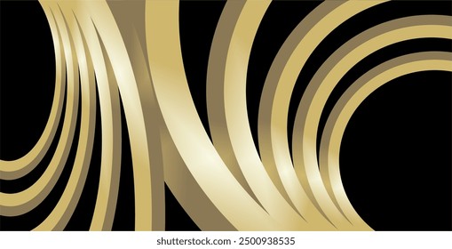 a composition of curved lines and planes in gold and brown isolated on a black background, as visual design inspiration