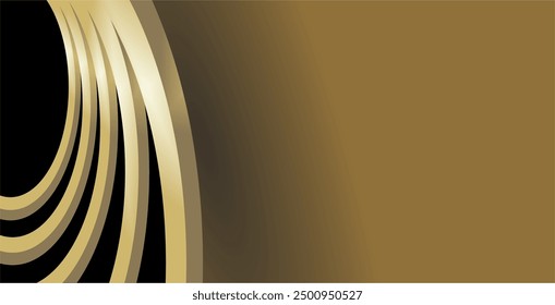 eine Komposition aus gekrümmten Linien und Ebenen in Gold und Braun einzeln auf schwarzem Hintergrund, als visuelle Designinspiration