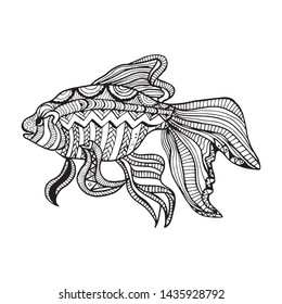 Composition with cute abstract fish ornamented with flowers and leaves. Hand-drawn floral fish. Vector