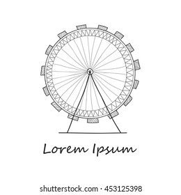 Composition and cute hand drawn Ferris wheel  Vector