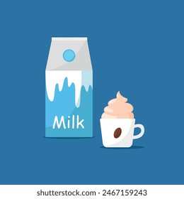 Composición de los productos lácteos. Leche, café en una taza con crema.