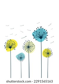 Composición con flores de león con formas abstractas brillantes. Ilustración del vector