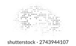A composition of dark dots and small triangles arranged in a scattered, irregular pattern on a white background.