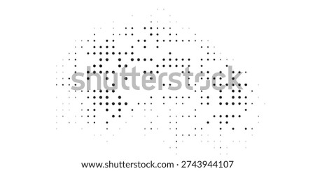 A composition of dark dots and small triangles arranged in a scattered, irregular pattern on a white background.