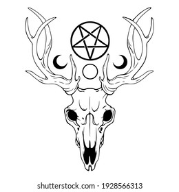 Composition of deer skull and magic symbols