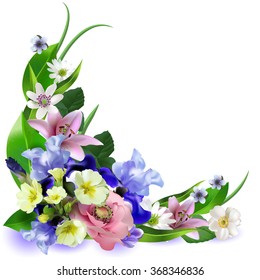 Composition of the delicious spring flowers for design of postcards, brochures, banners, flyers, vector illustration