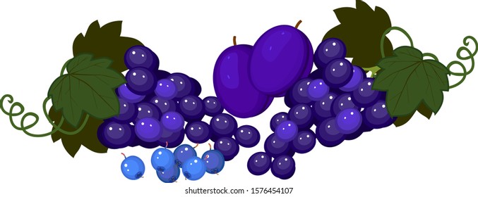 Composition of different blue fruits isolated on white background